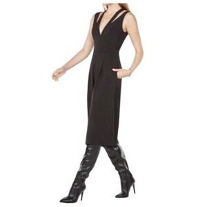 BCBGMAXAZRIA Ellis Cutout Strap Wide Leg Cropped Jumpsuit, Black, Size L